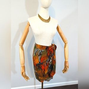 1990s Ellen Tracy Silk Elephant Print Wrap Skirt / Medium